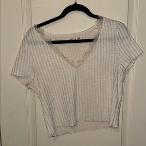 Miami White Striped Lace V-Neck Crop Top